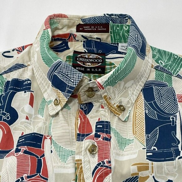 Creek Wood USA Button Shirt Golf Club Men Size M Golfer Retro Pattern Colorful - Picture 9 of 12